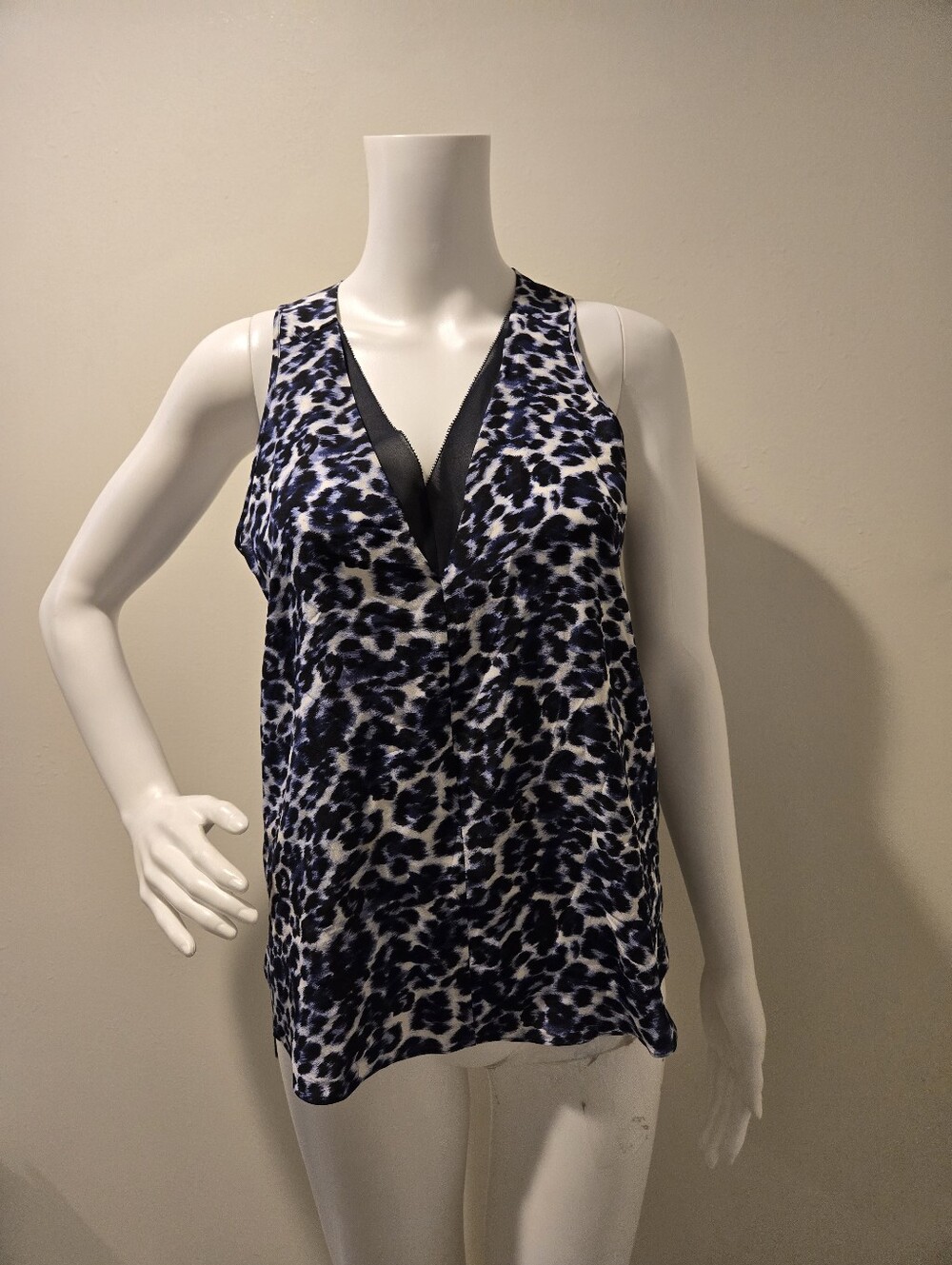 Rebecca Taylor Silk Cheetah Print Sleeveless Blouse Blue White 10